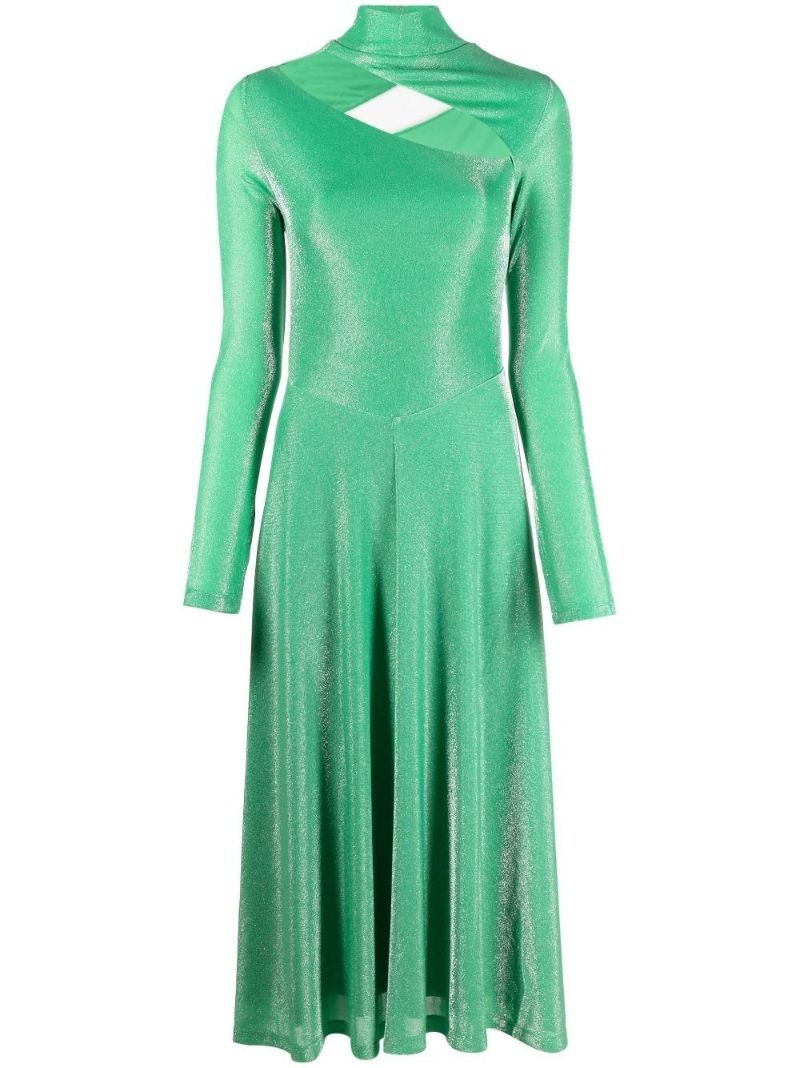 Green Metallic Cut-out Midi Dress