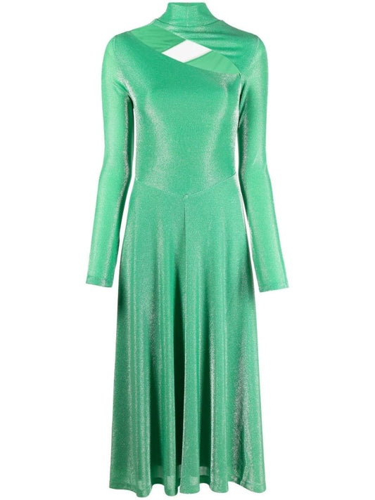 Green Metallic Cut-out Midi Dress