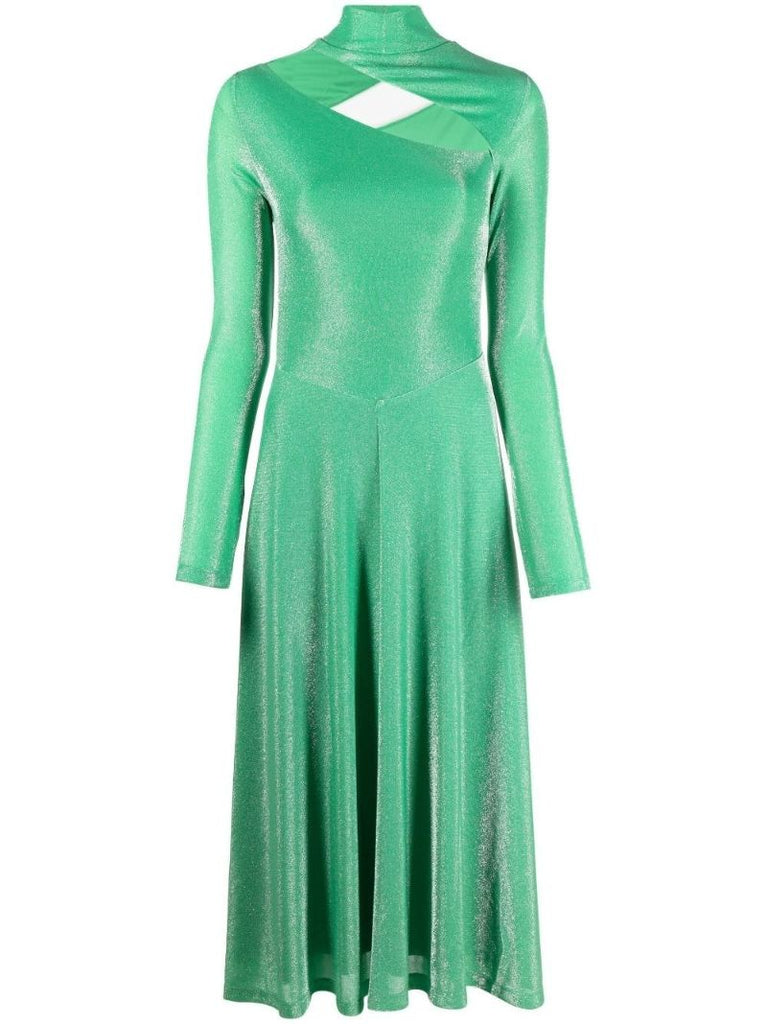 Green Metallic Cut-out Midi Dress