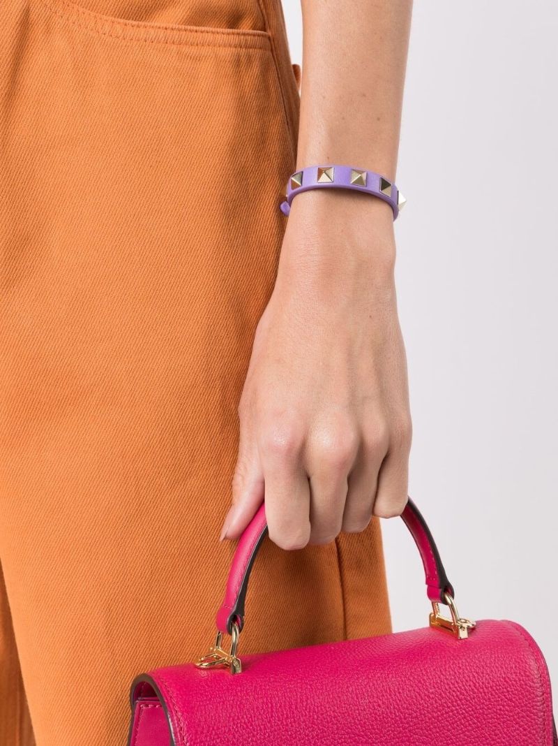Purple Rockstud-embellished Leather Bracelet