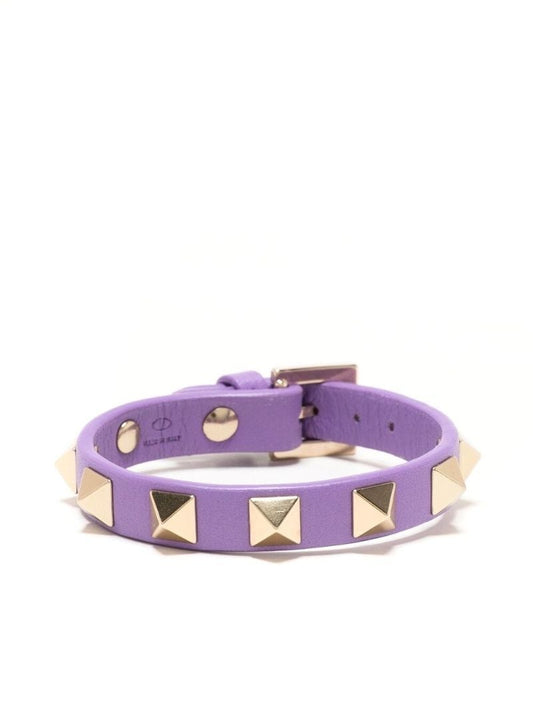 Purple Rockstud-embellished Leather Bracelet