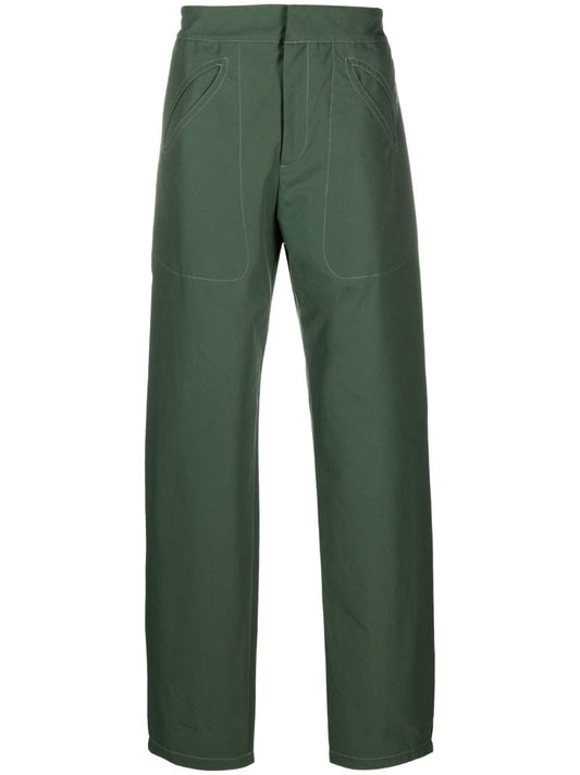 Green Seed Cotton Straight-leg Trousers