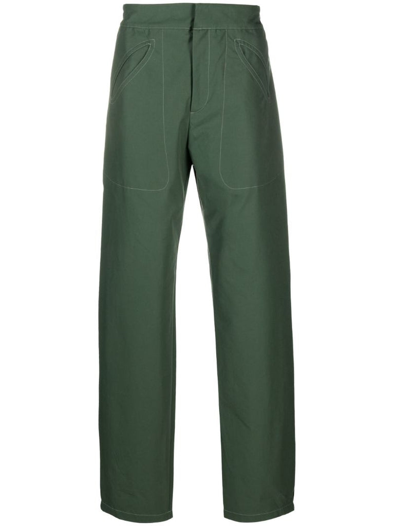 Green Seed Cotton Straight-leg Trousers