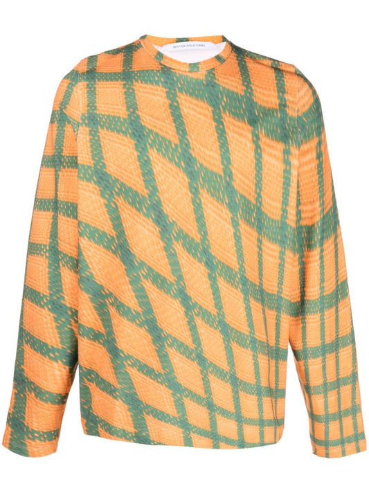 Orange Abstract Check Cotton Sweatshirt