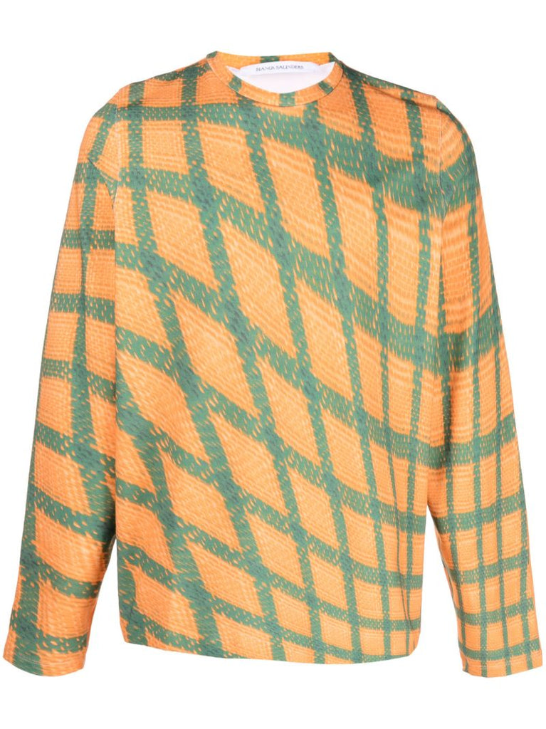 Orange Abstract Check Cotton Sweatshirt