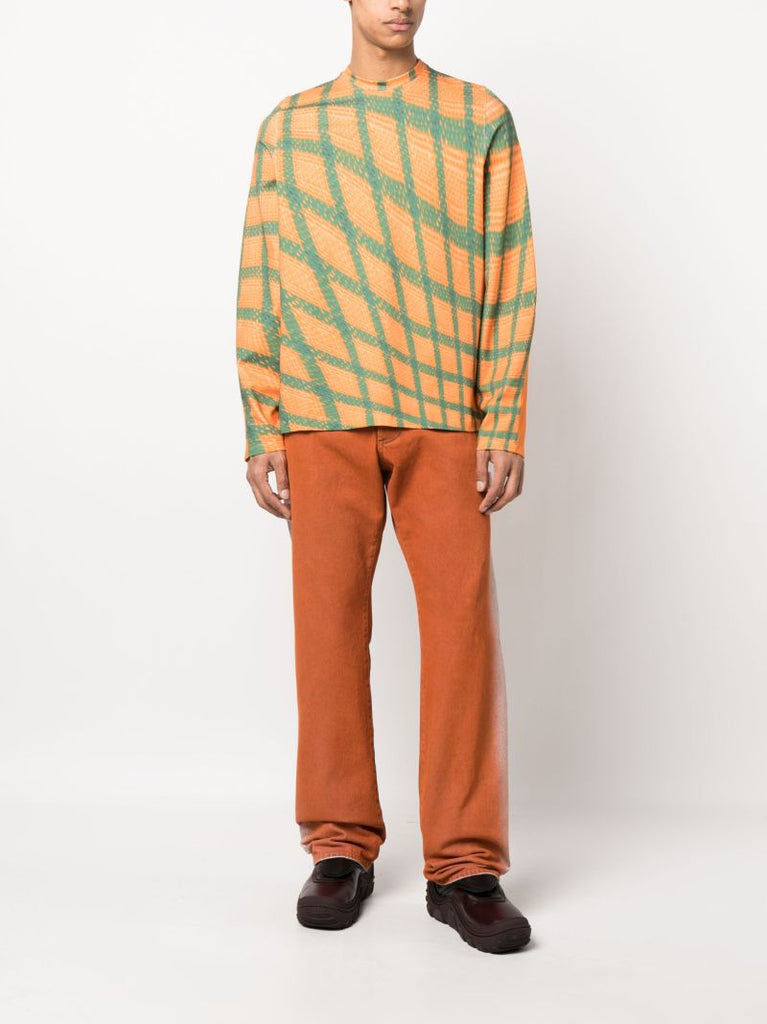 Orange Abstract Check Cotton Sweatshirt