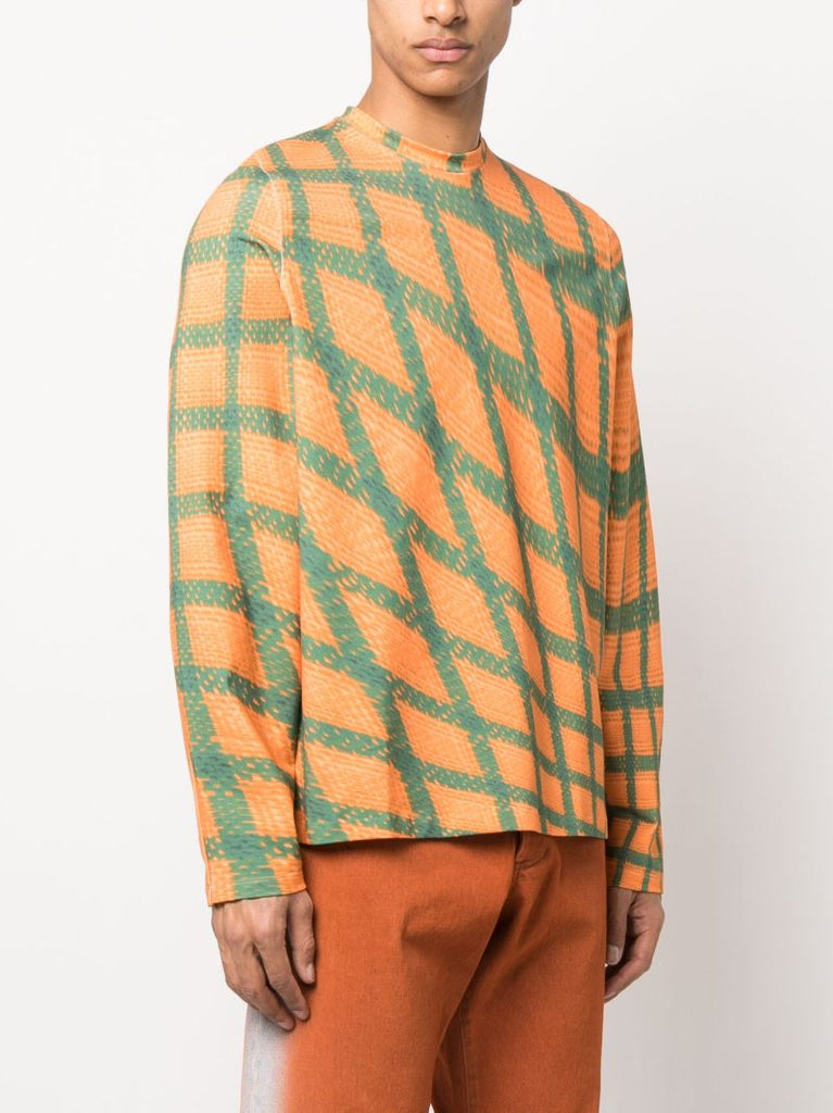 Orange Abstract Check Cotton Sweatshirt