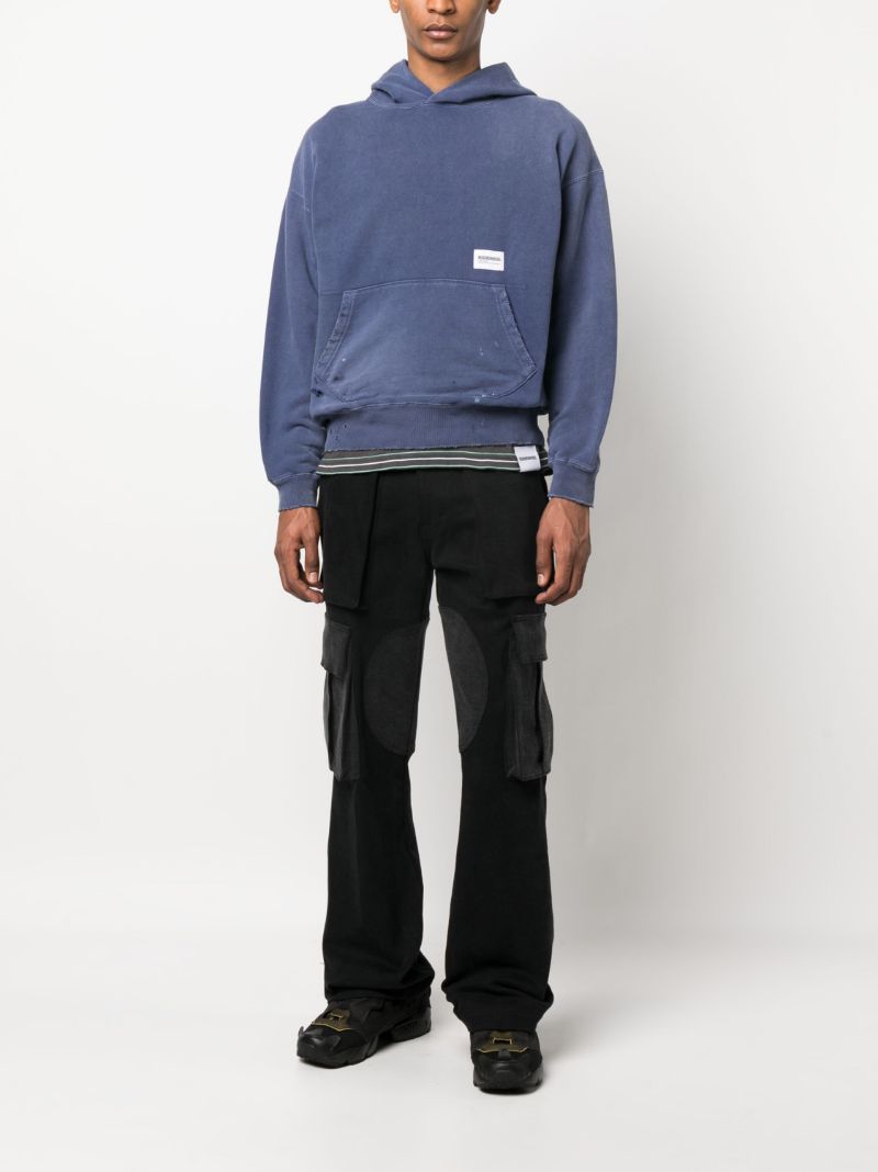 Blue Distressed Cotton Hoodie