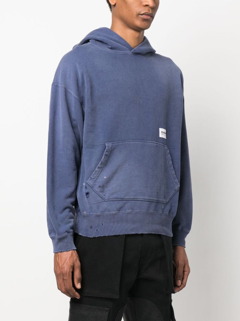 Blue Distressed Cotton Hoodie