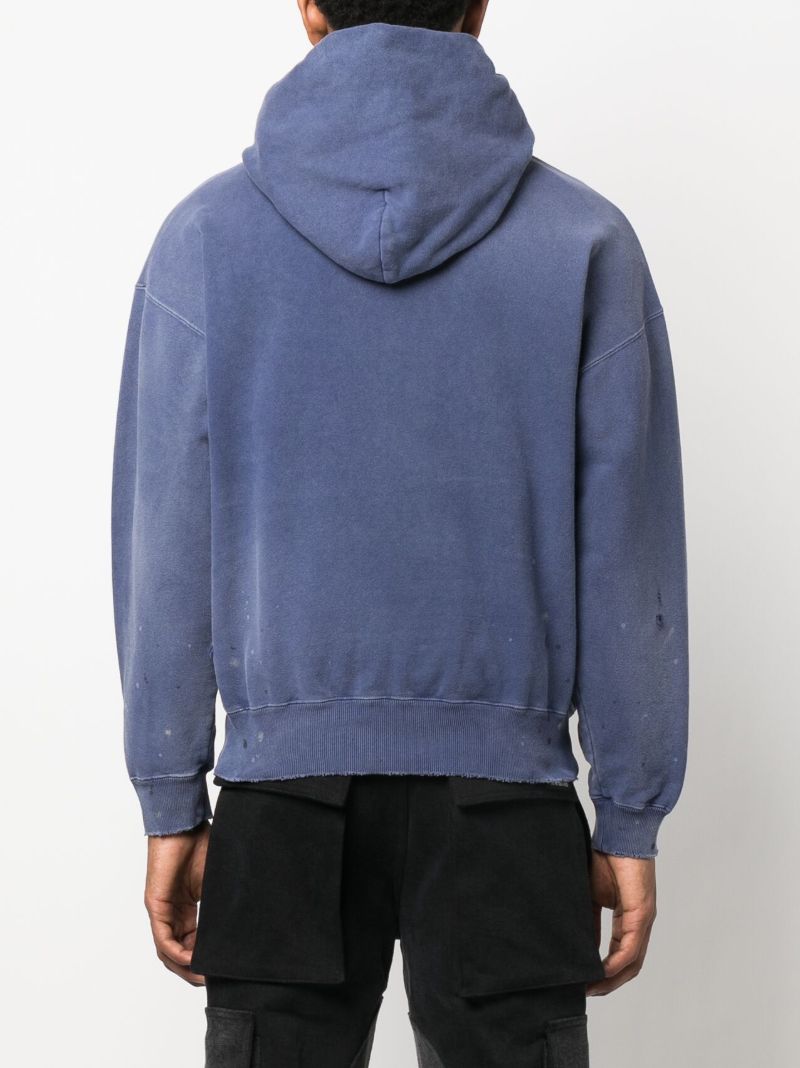 Blue Distressed Cotton Hoodie