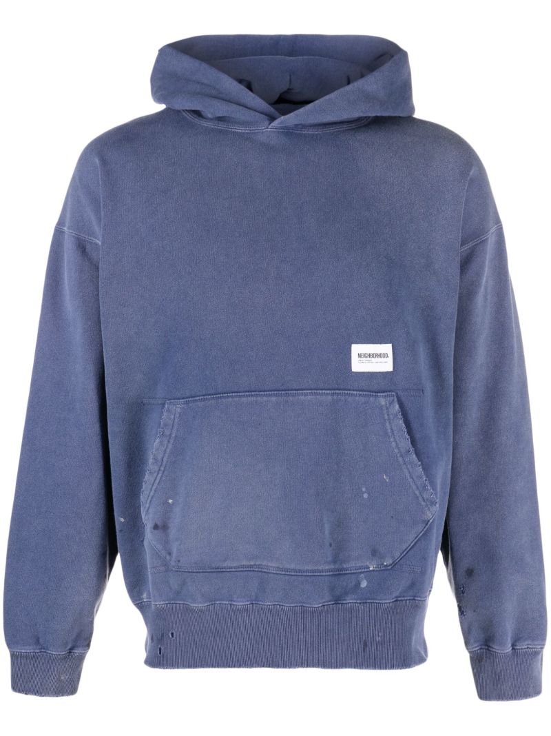 Blue Distressed Cotton Hoodie