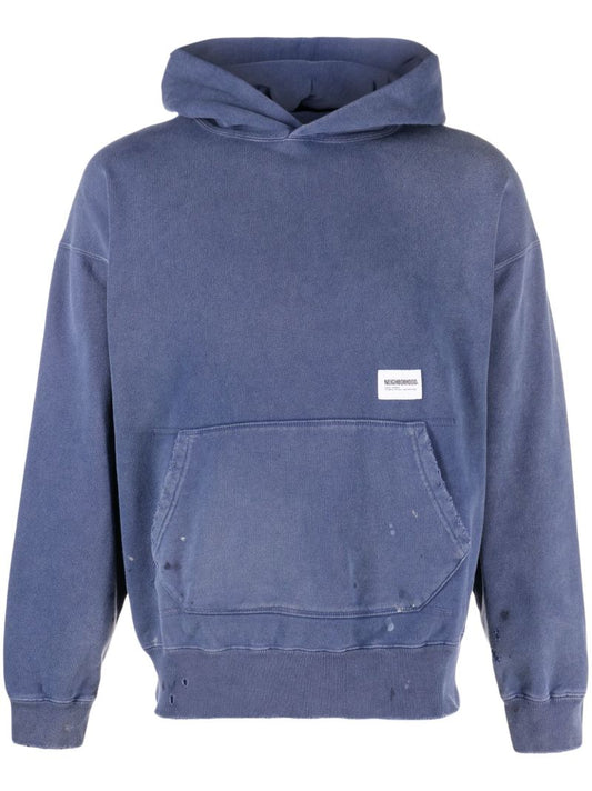 Blue Distressed Cotton Hoodie