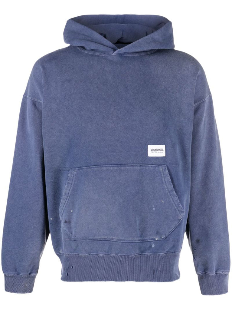 Blue Distressed Cotton Hoodie