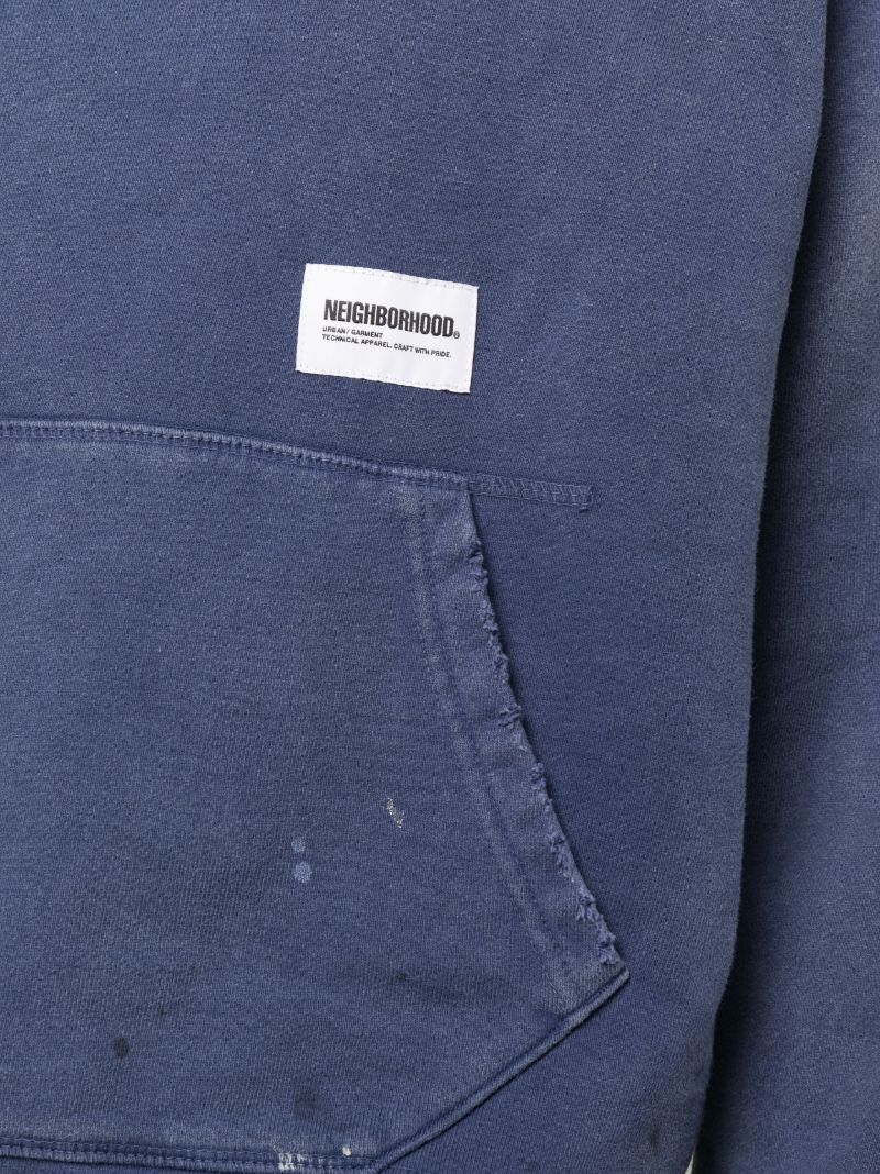 Blue Distressed Cotton Hoodie