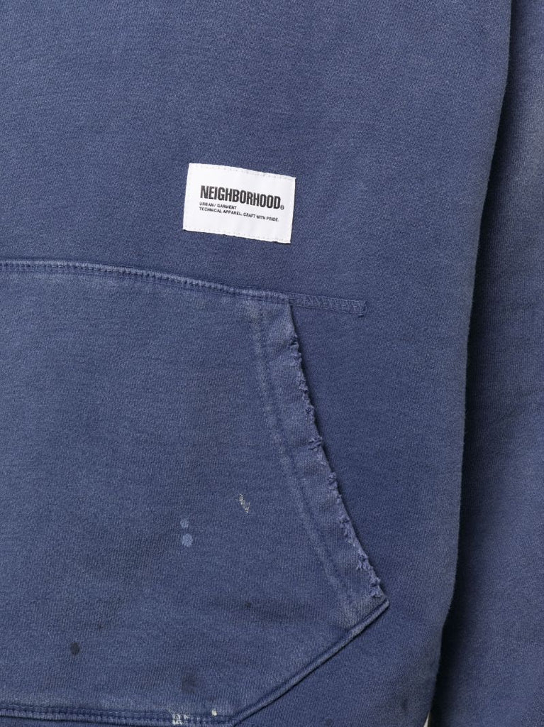 Blue Distressed Cotton Hoodie