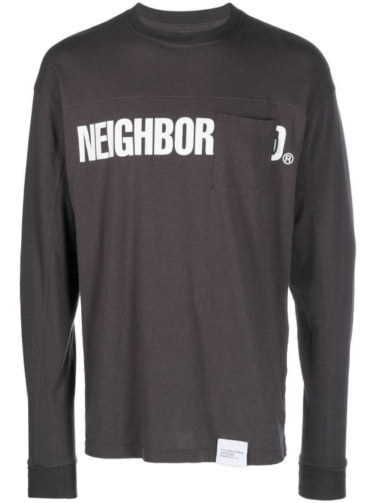 Grey Cotton Long-sleeved Cotton T-shirt
