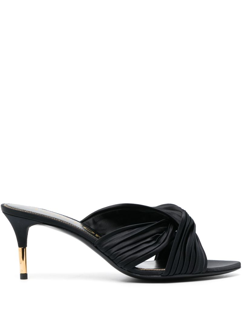 Black 65 Pleated Satin Mules