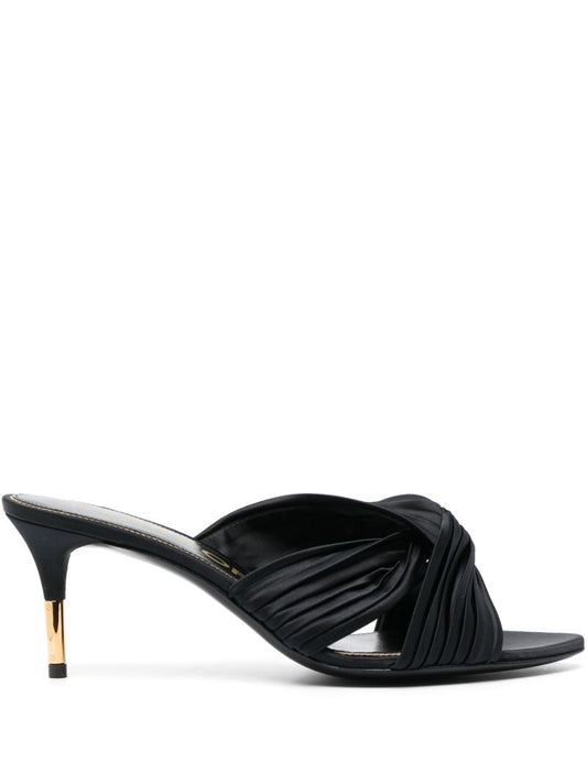 Black 65 Pleated Satin Mules