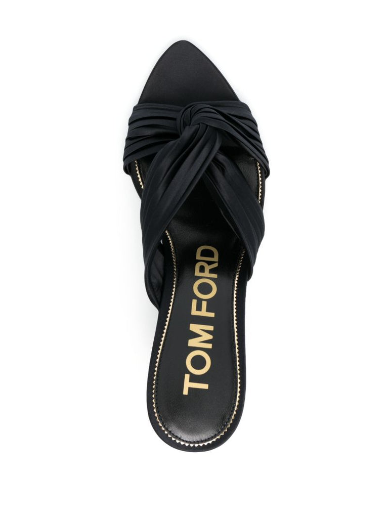 Black 65 Pleated Satin Mules