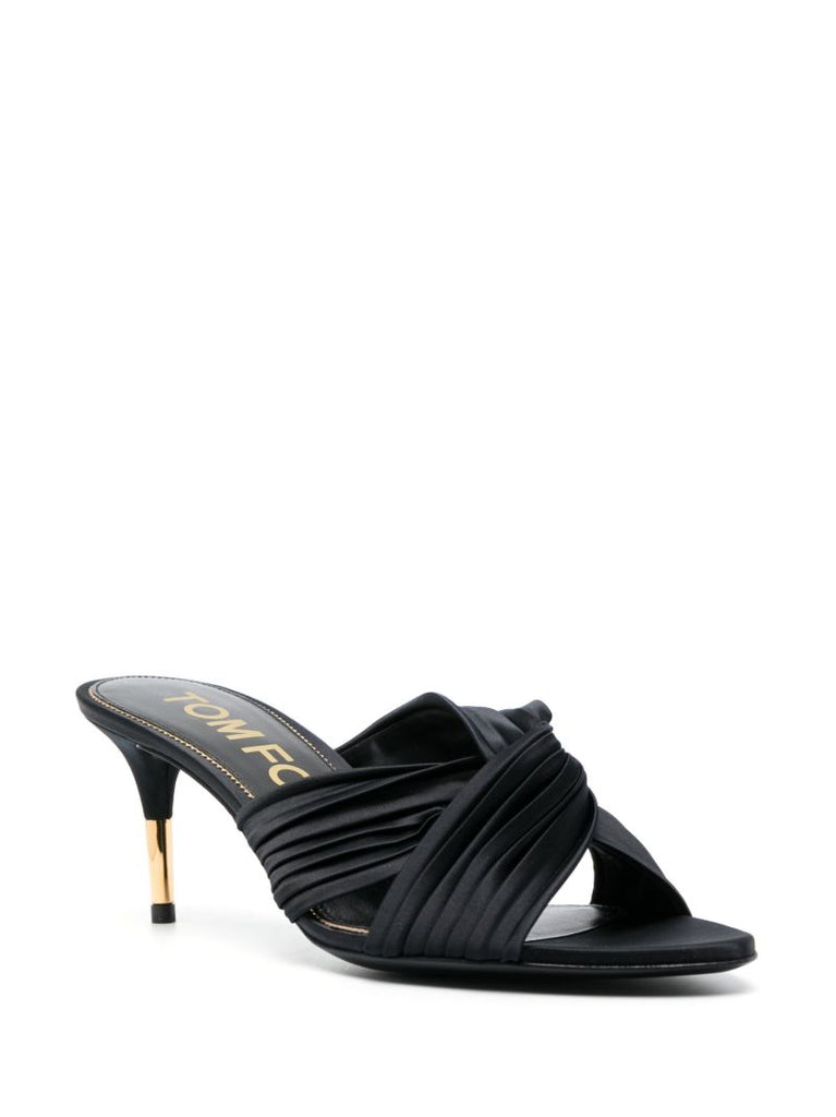 Black 65 Pleated Satin Mules