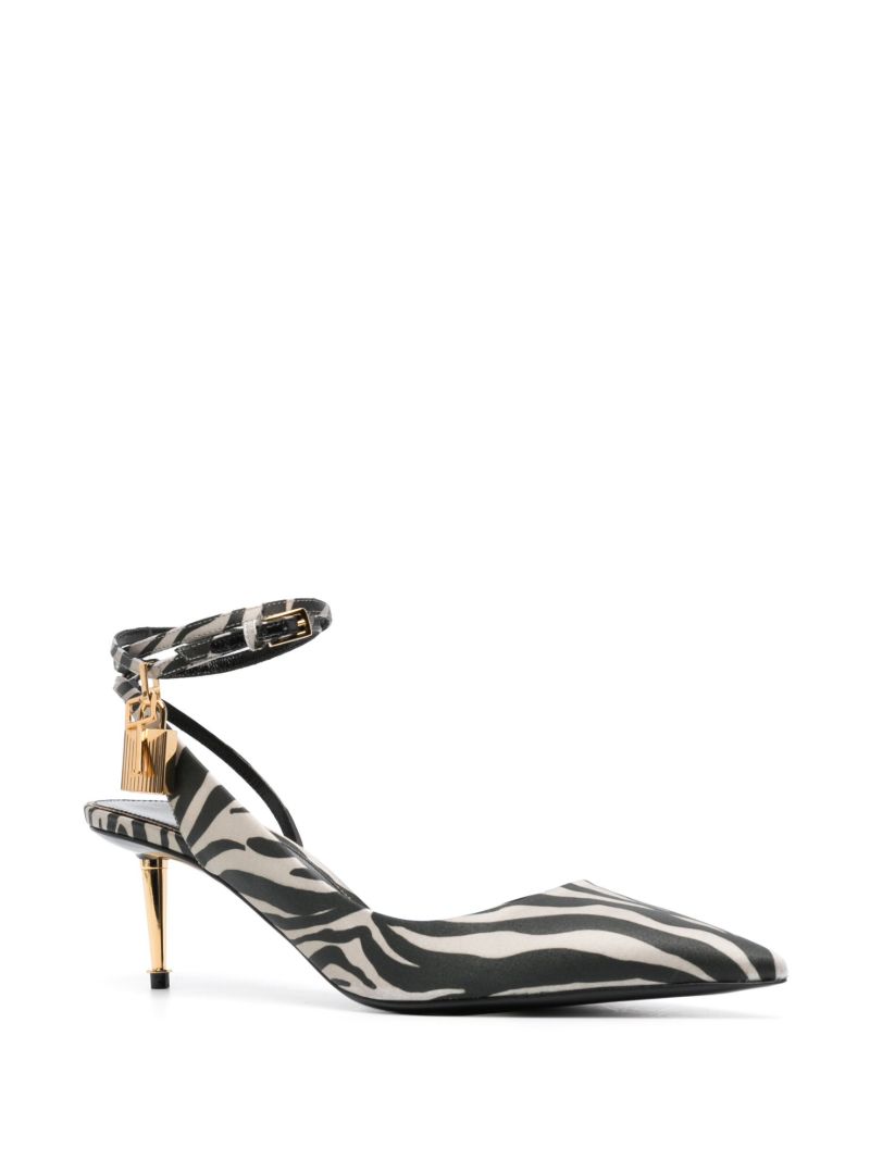 Black Padlock Pointy 55 Satin Pumps