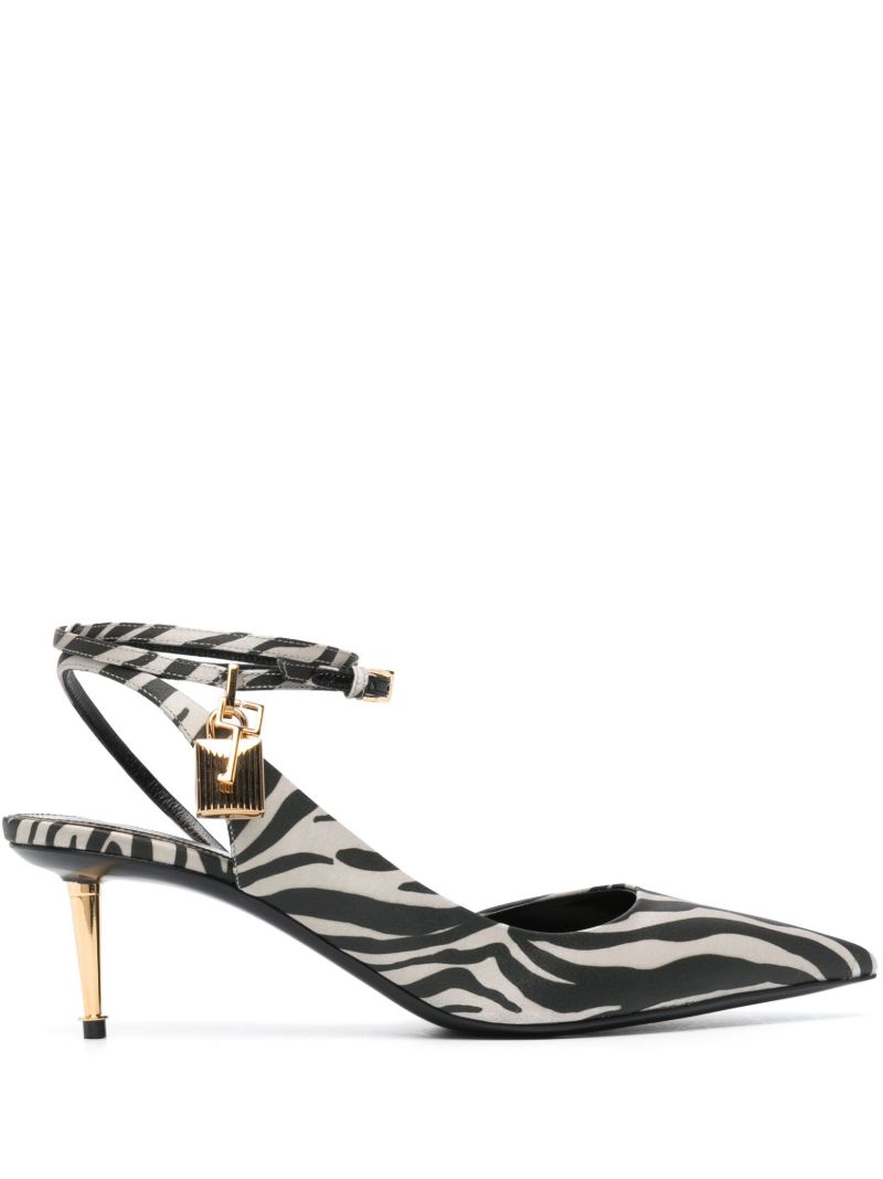 Black Padlock Pointy 55 Satin Pumps