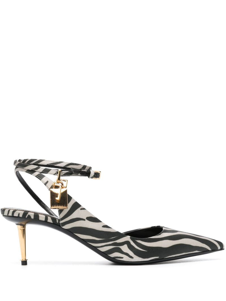 Black Padlock Pointy 55 Satin Pumps