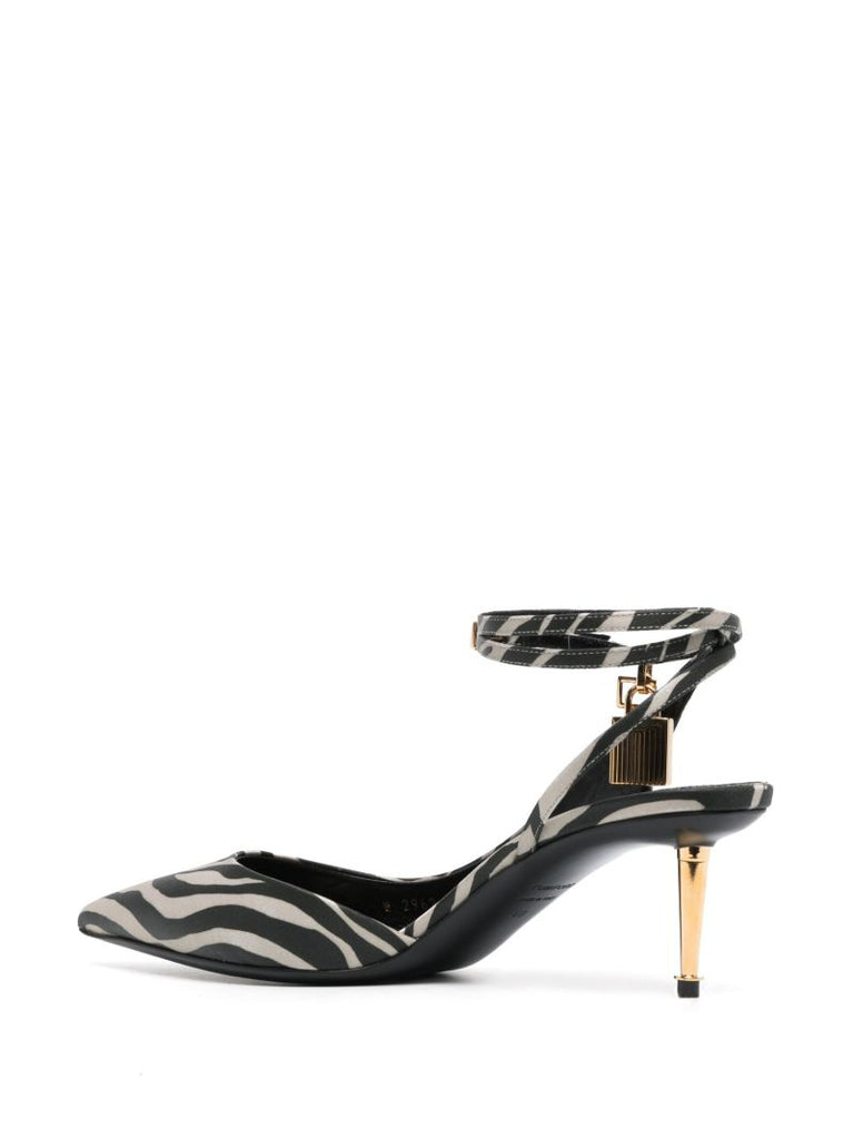 Black Padlock Pointy 55 Satin Pumps