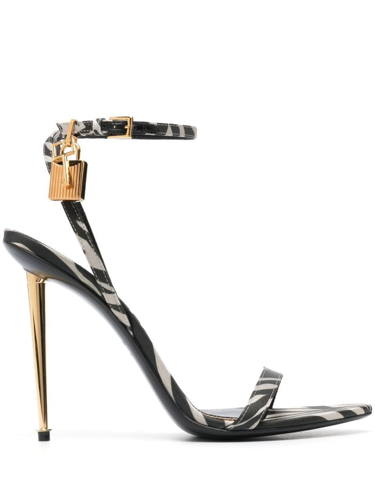Black Padlock Pointy Naked 105 Satin Sandals