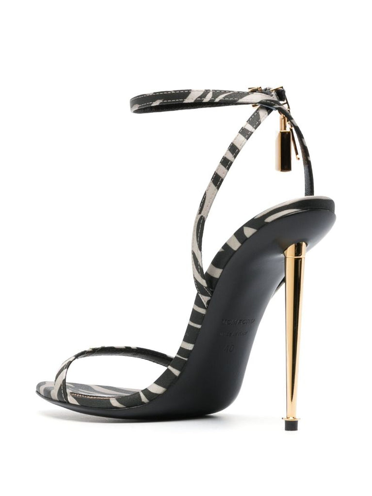 Black Padlock Pointy Naked 105 Satin Sandals
