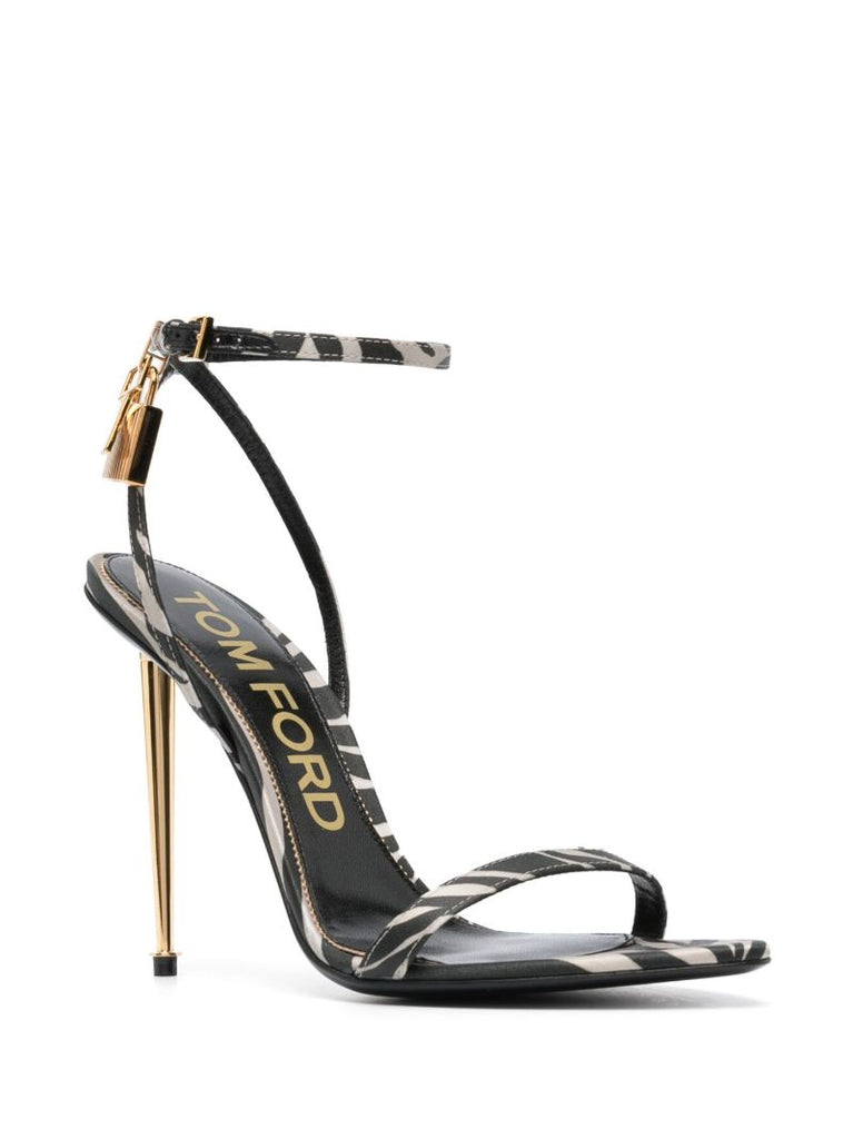 Black Padlock Pointy Naked 105 Satin Sandals