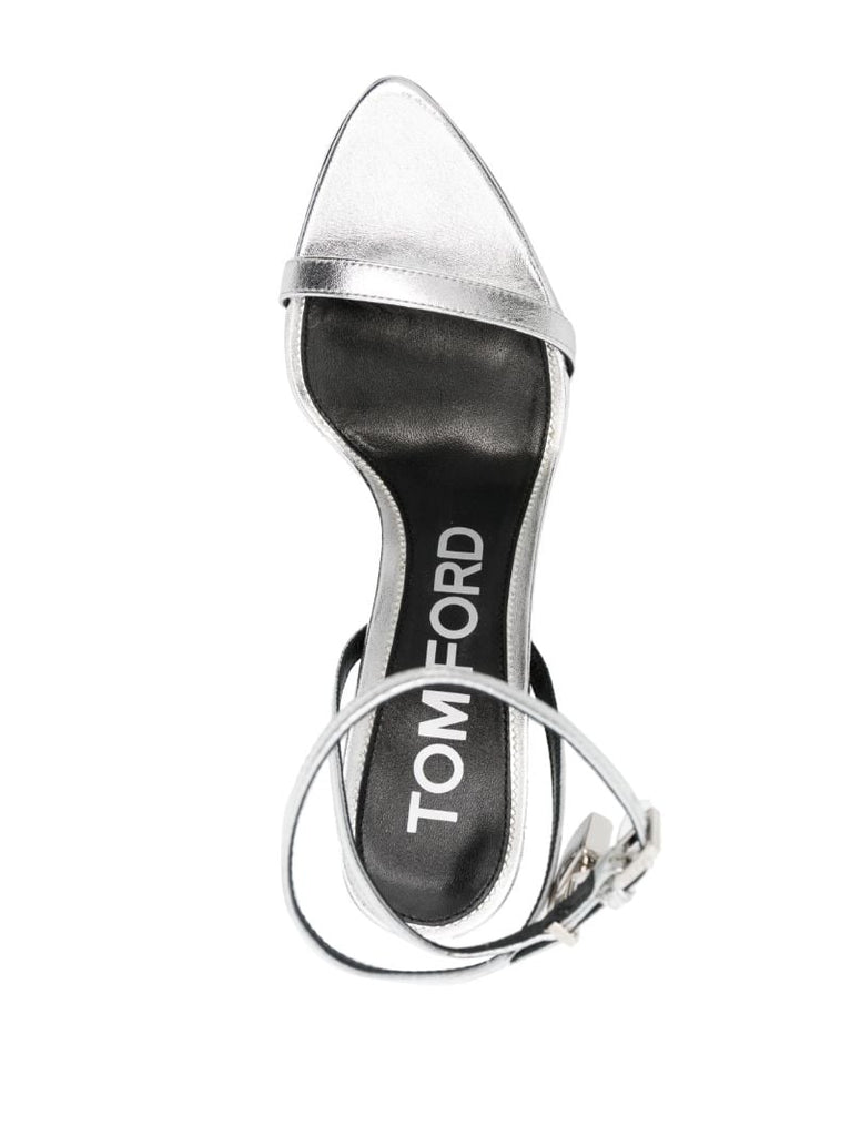 Silver Padlock Pointy Naked 85 Leather Sandals