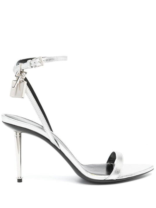 Silver Padlock Pointy Naked 85 Leather Sandals
