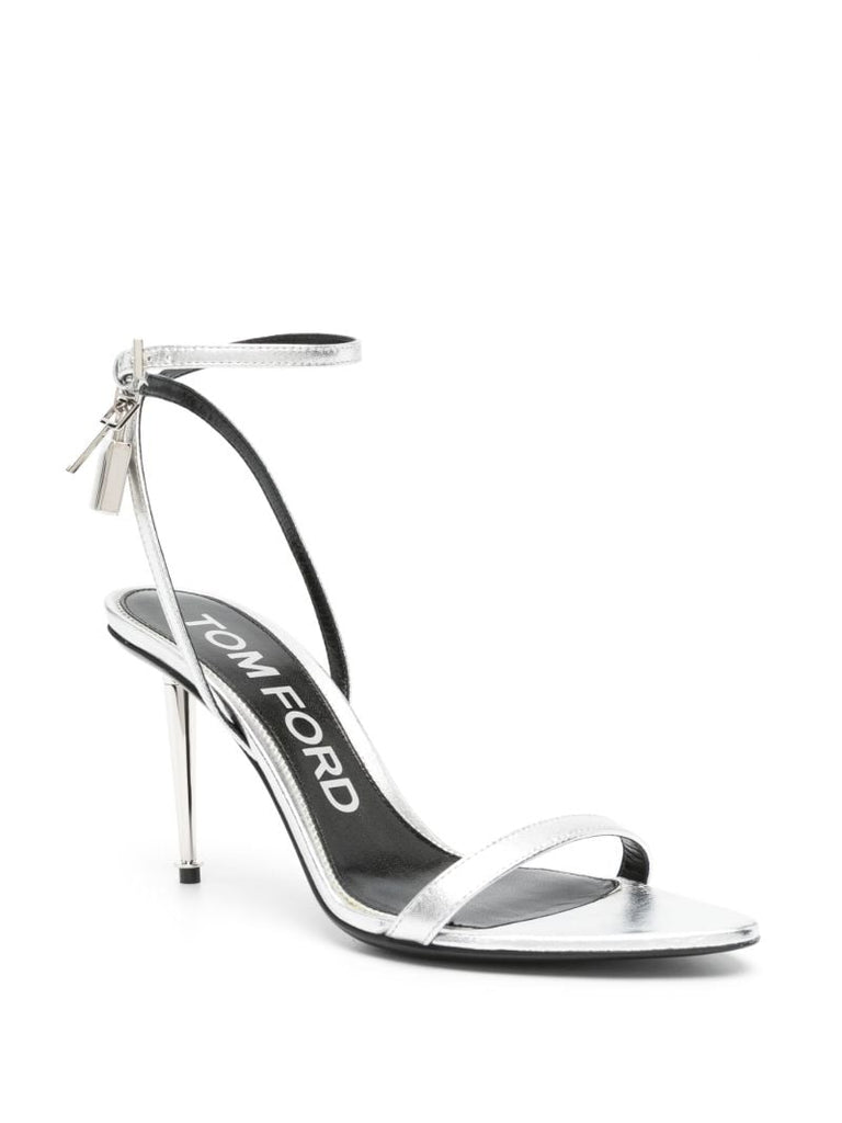 Silver Padlock Pointy Naked 85 Leather Sandals