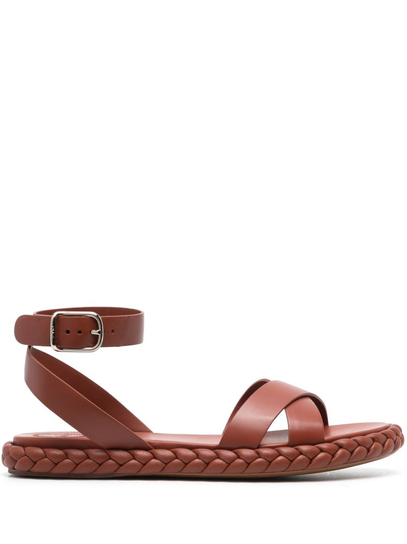 Brown Pip Braided Sole Leather Sandals