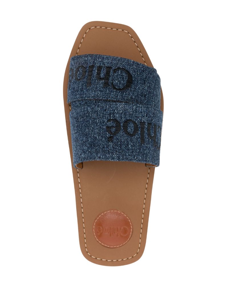 Blue Woody Logo Embroidered Denim Slides