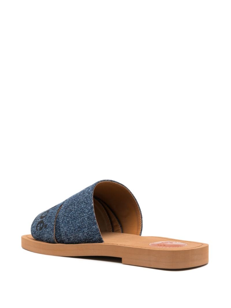 Blue Woody Logo Embroidered Denim Slides