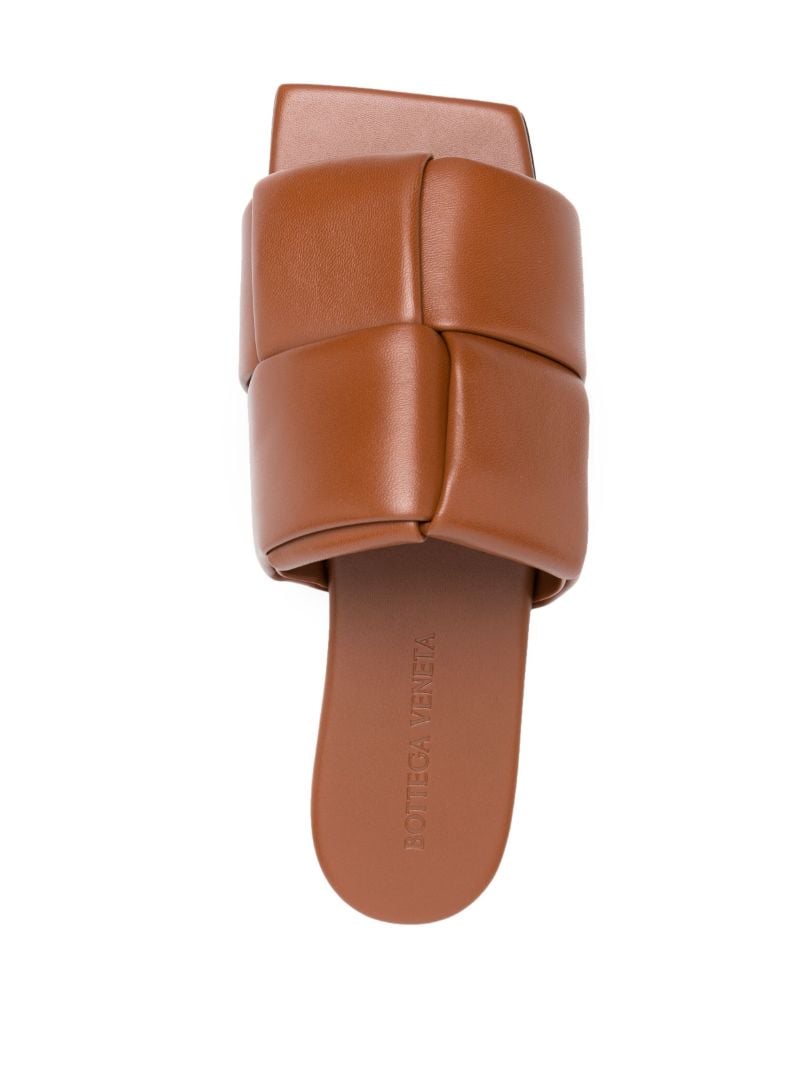 Brown Lido Padded Intrecciato Leather Slides