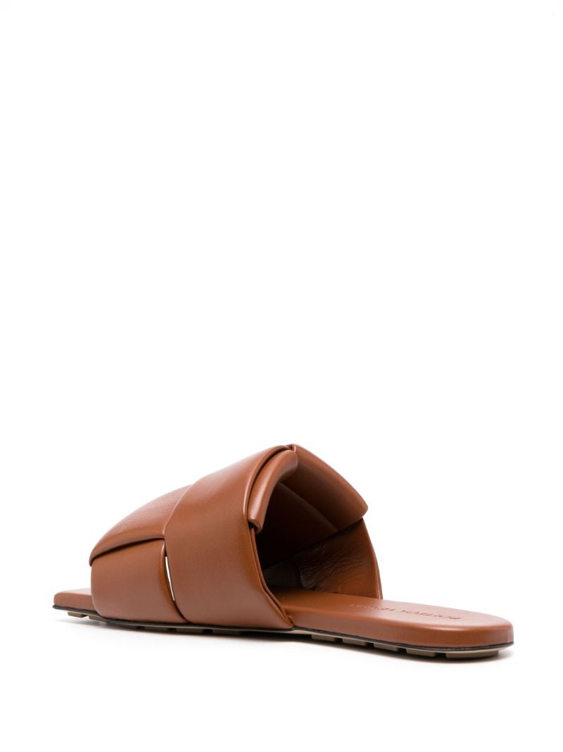 Brown Lido Padded Intrecciato Leather Slides