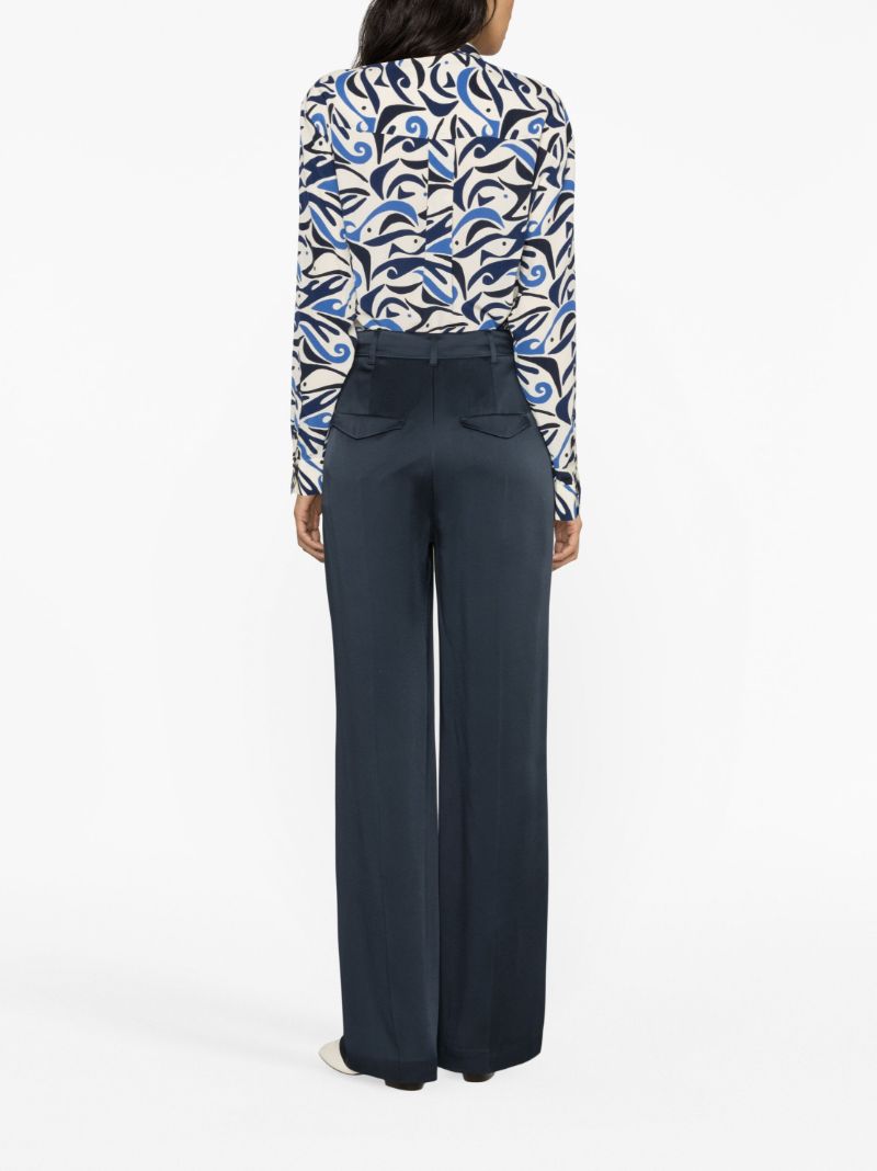 Blue Abstract Print Silk Shirt