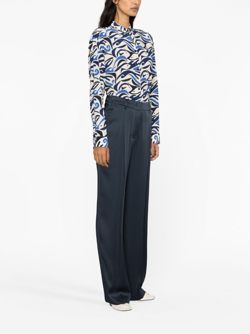 Blue Abstract Print Silk Shirt