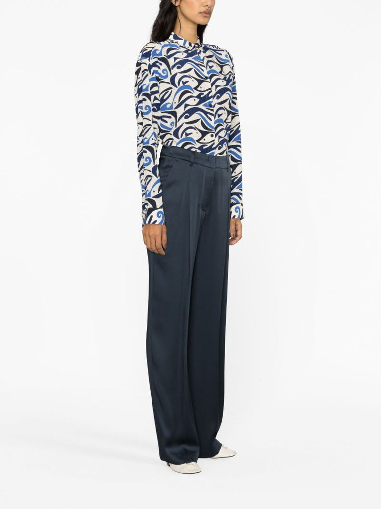 Blue Abstract Print Silk Shirt