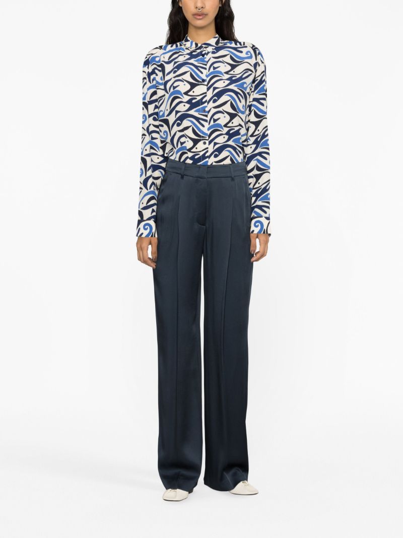 Blue Abstract Print Silk Shirt