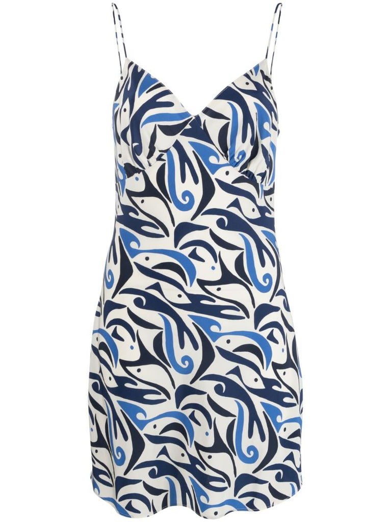Blue Silk Abstract-print Mini Dress