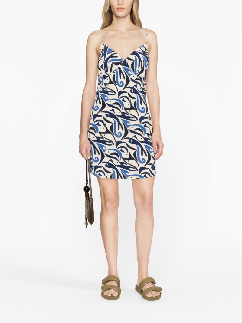 Blue Silk Abstract-print Mini Dress