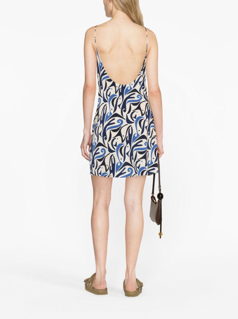 Blue Silk Abstract-print Mini Dress