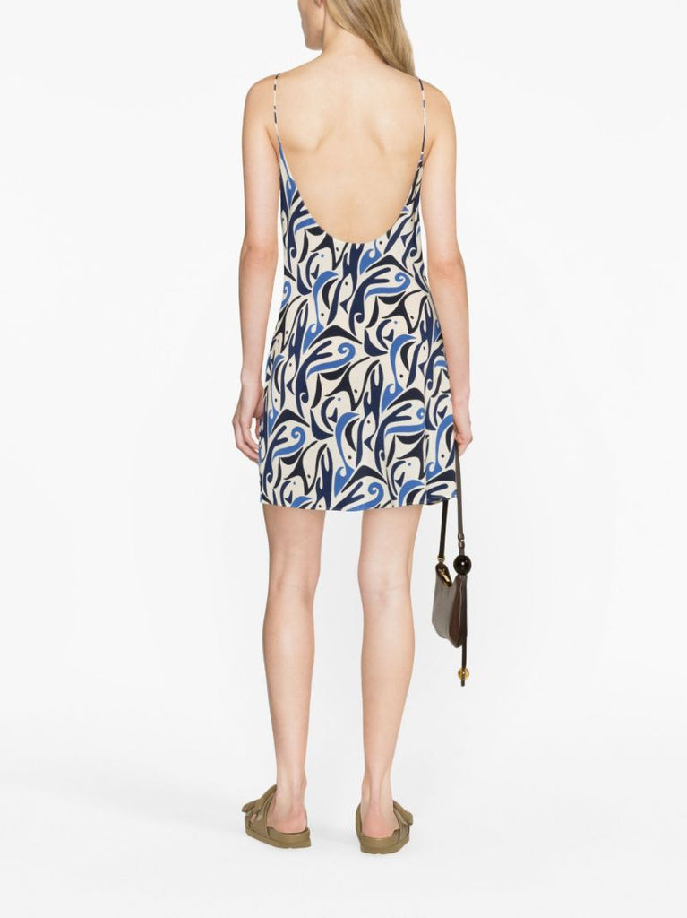 Blue Silk Abstract-print Mini Dress