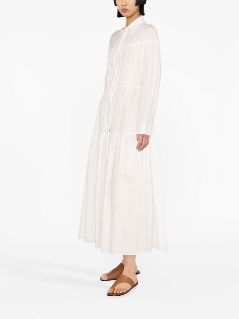 White Organic Cotton Tiered Maxi Shirt Dress