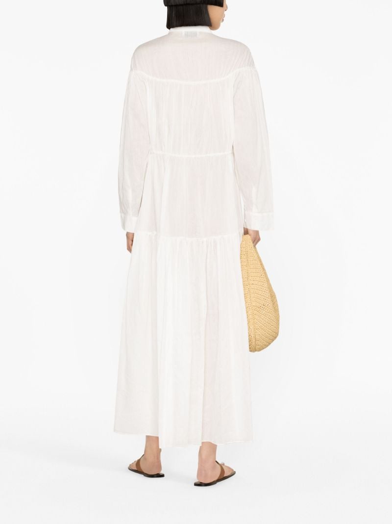 White Organic Cotton Tiered Maxi Shirt Dress