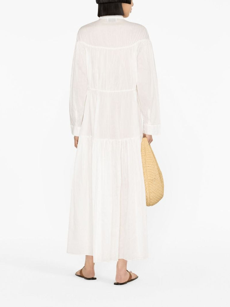 White Organic Cotton Tiered Maxi Shirt Dress